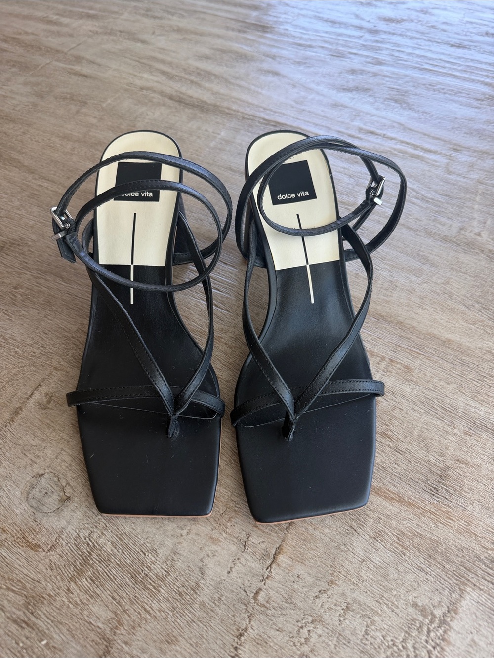 Dolce Vita Black Strappy Square-Toe Block Heels